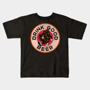 Retro Vintage Drink Good Beer Walking Hops Illustration Kids T-Shirt